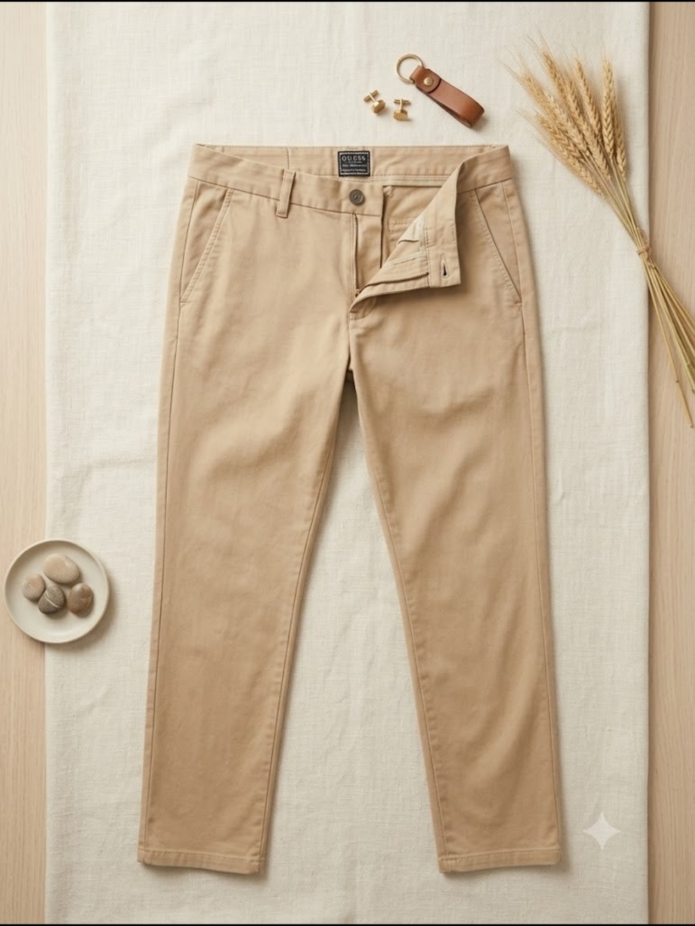 GUESS Myron Slim Fit Chinos 33 Tan Khakis Old Money Quiet Luxury Modern Prep - Picture 3 of 10